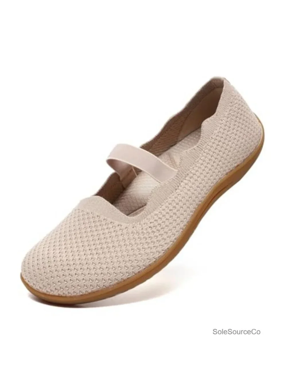 Wide Toe Box Mary Jane Flats Elastic Strap Knit Comfort Slip-On Walking Shoes